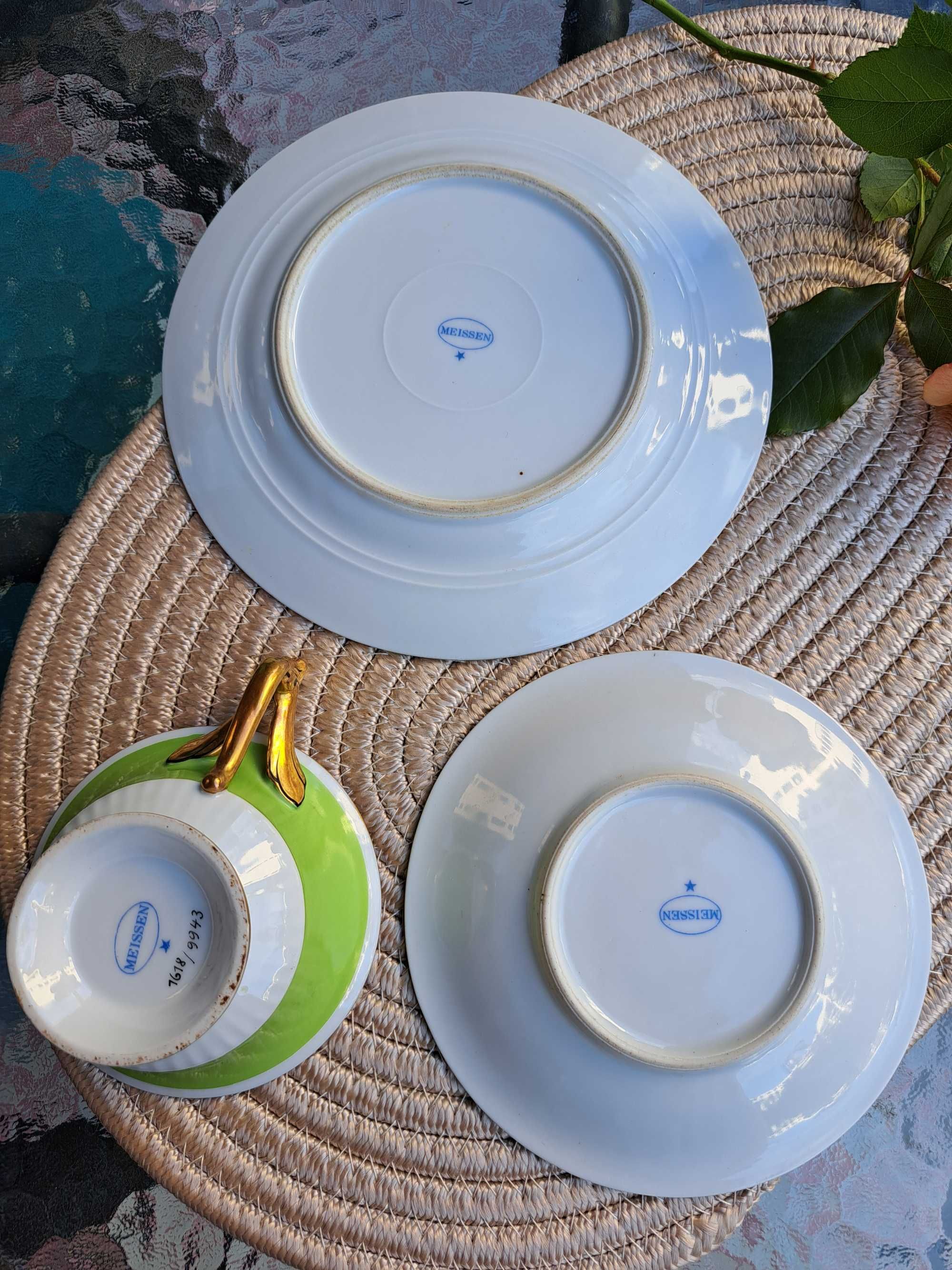 Zestaw porcelanowy śniadaniowy Miśnia/ Meissen , filiżanka + 2 spodki.