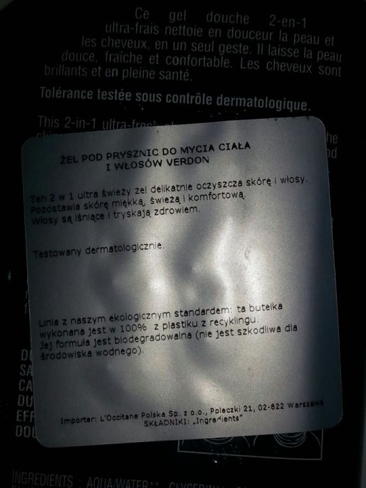 Zestaw L'occitane Verdon dla mężczyzn żel do twarzy+do kąpieli 200ml