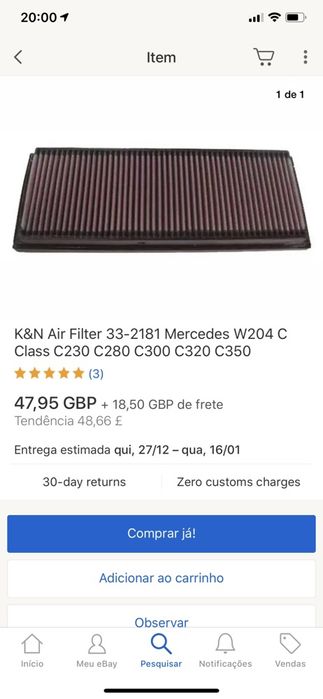 Filtro KN Mercedes W204 C280/C350/C63