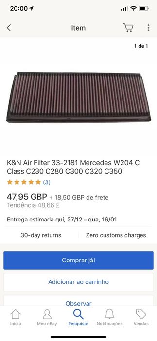 2x Filtro KN Mercedes W204 C280/C350/C63