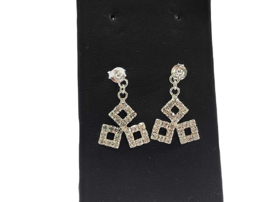 SDG433 srebrne kolczyki kwadraty z cyrkoniami 925 na sztyft