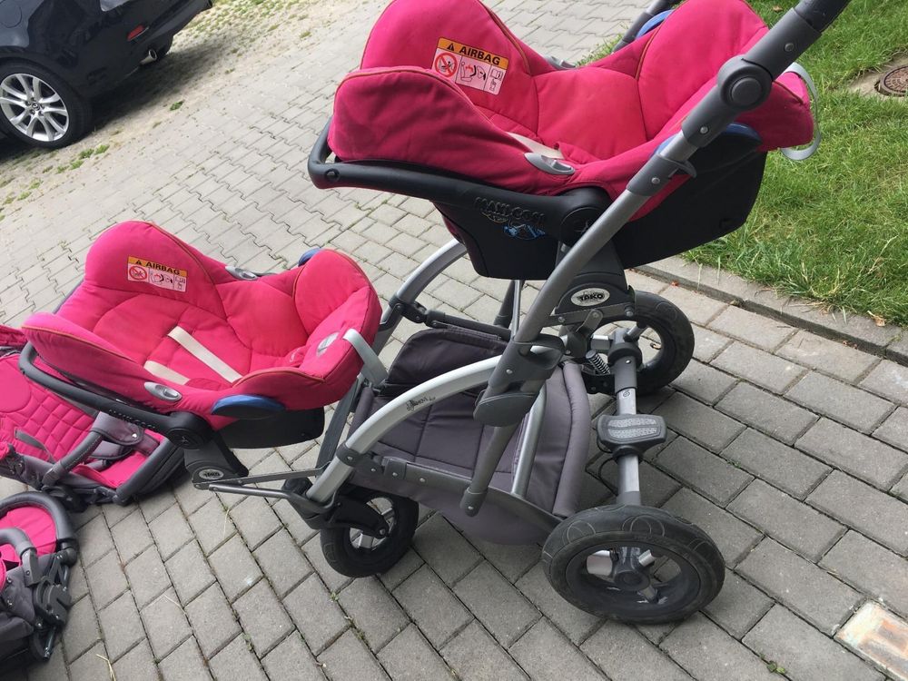 Wozek blizniaczy 3w1 rożowy
