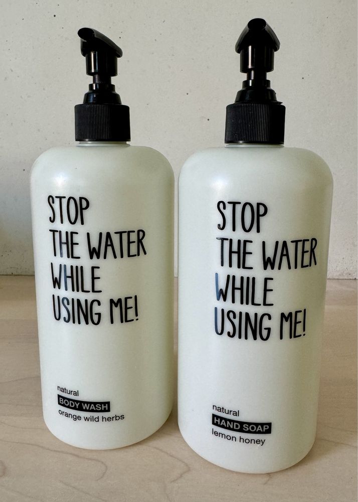 Stop The Water While Using Me: 2 dozowniki: na mydło +żel pod prysznic
