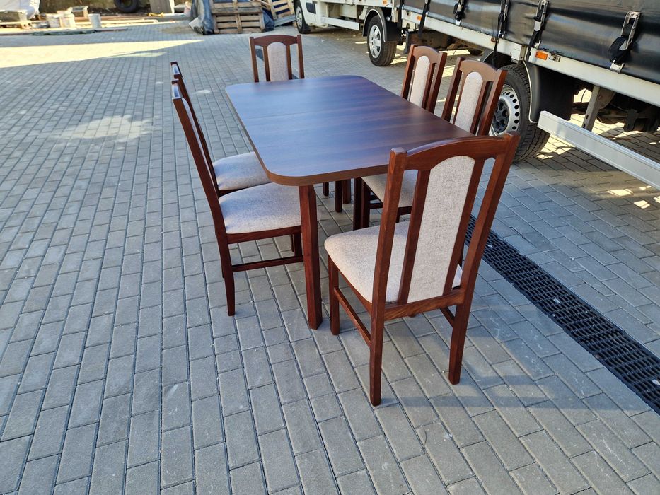od ręki: Stół rozkładany + 6 krzeseł, orzech + kawa z mlekiem ,dostawa