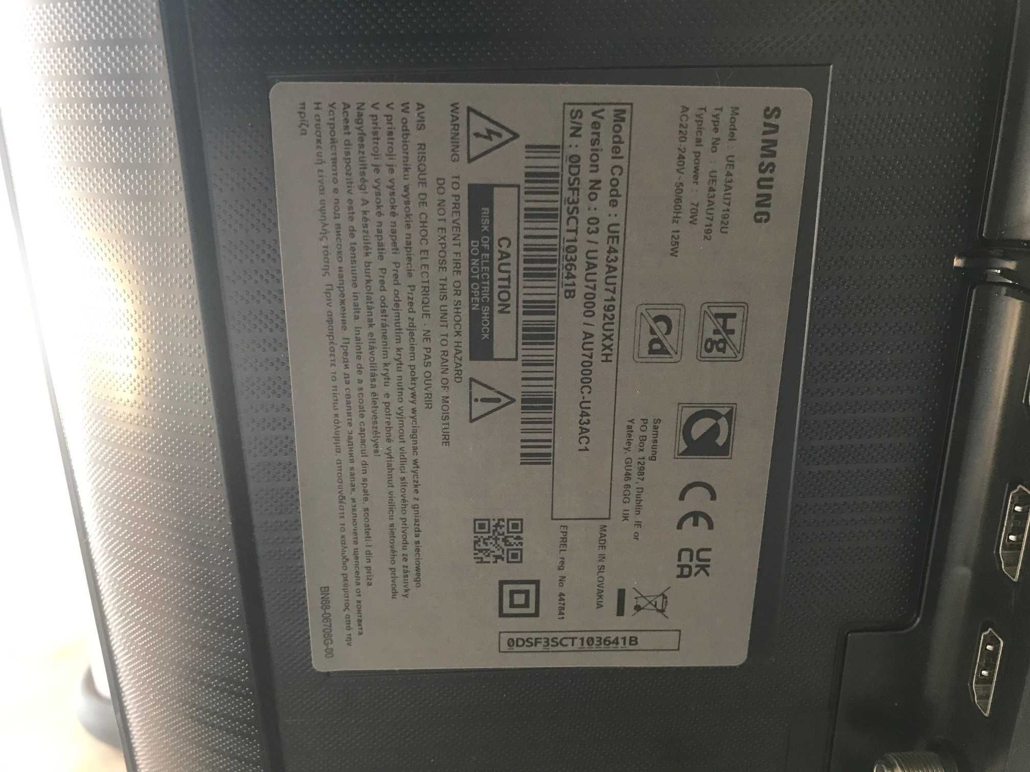 Telewizor Samsung UE43AU7192U 43" LED 4K Tizen DVB-T2