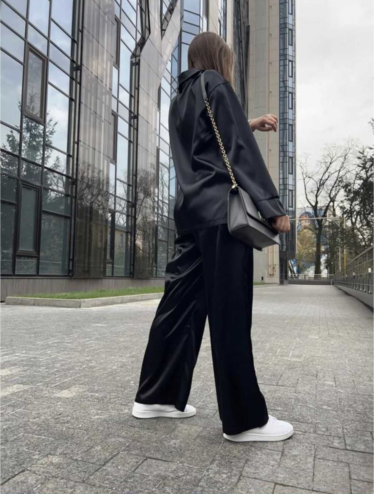 Прогулочный костюм черный, шелковый костюм, домашний костюм Zara