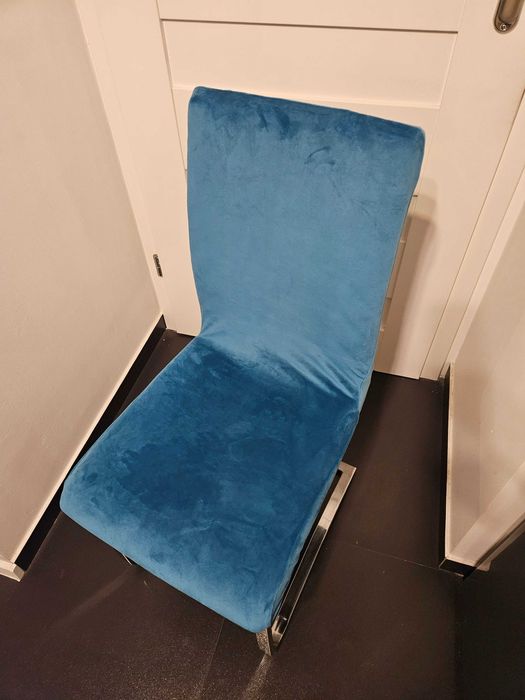 Pokrowce na krzesła miękkie welurowe turkusowe 4 sztuki komplet