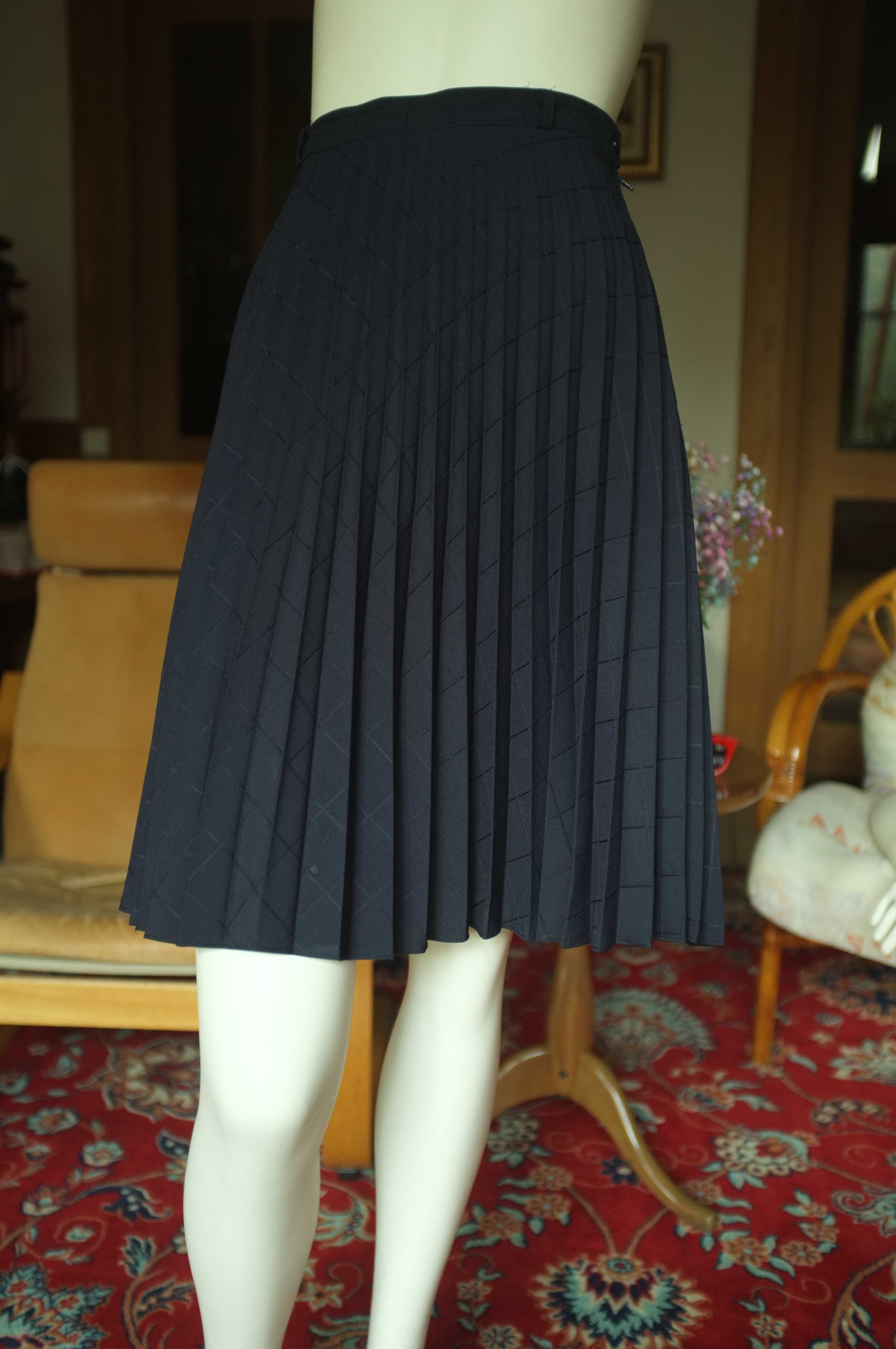 granatowa galowa plisowana spódnica vintage solejka 40 w kratę tenis