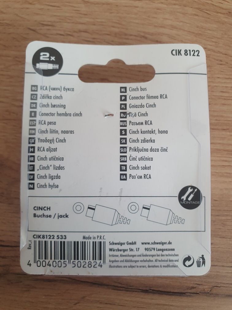 Gniazdo audio RCA / 1x czerwone, 1x białe Schwaiger