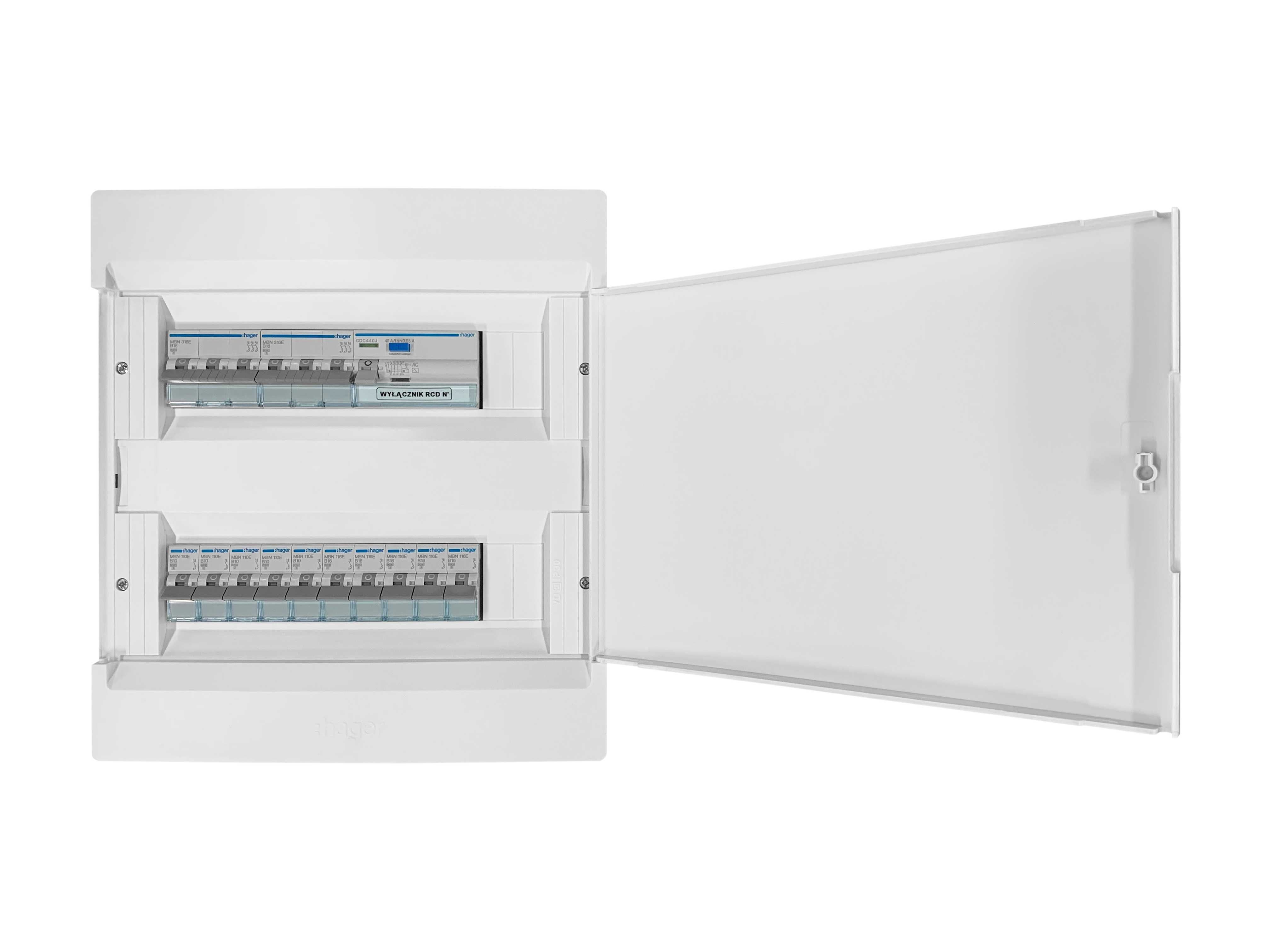 Rozdzielnica natynkowa z zabezpieczeniami, gotowa 2x12 modułów Hager