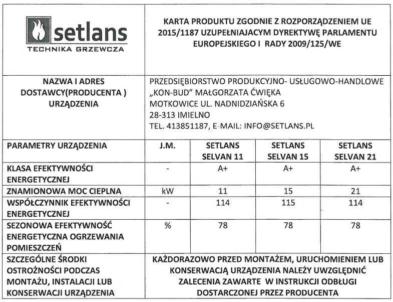 Kocioł / piec  SETLANS SELVAN 11kW 5 klasa