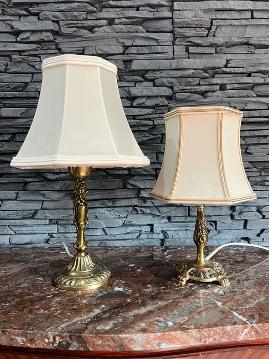 Mosiężna lampka stołowa na biurko z abażurem antyk vintage cena za szt