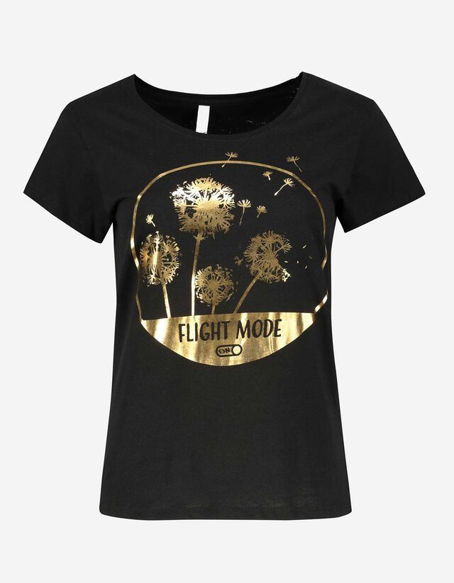 Koszulka damska t-shirt czarny złota aplikacja S