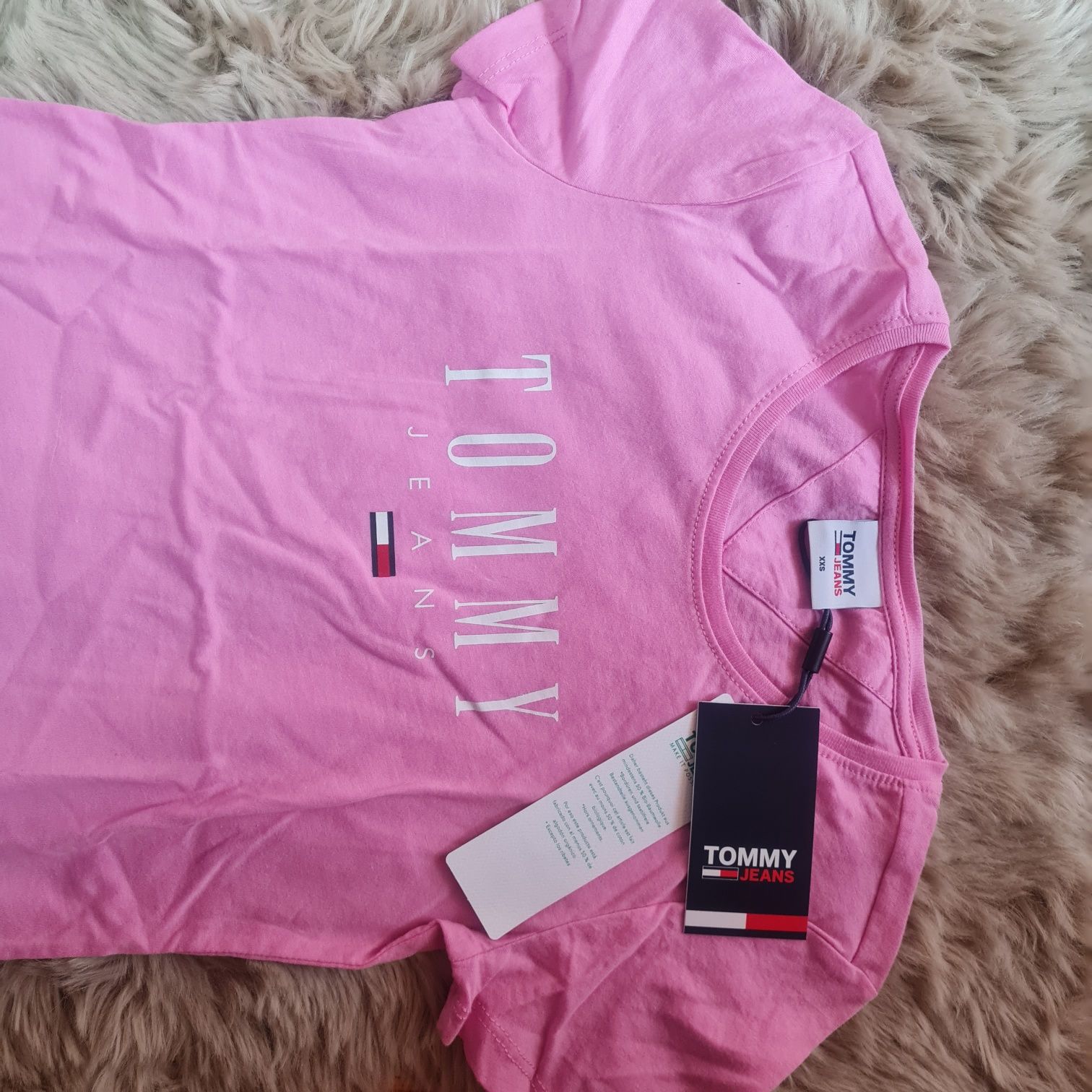 Tommy Hilfiger t-shirt koszulka różowa XXS z logo nowa z metką z zalan