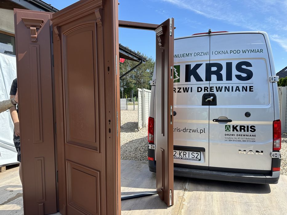 Drzwi zewnętrzne drewniane dwuskrzydlowe Na kazdy wymiar Montaż Polska