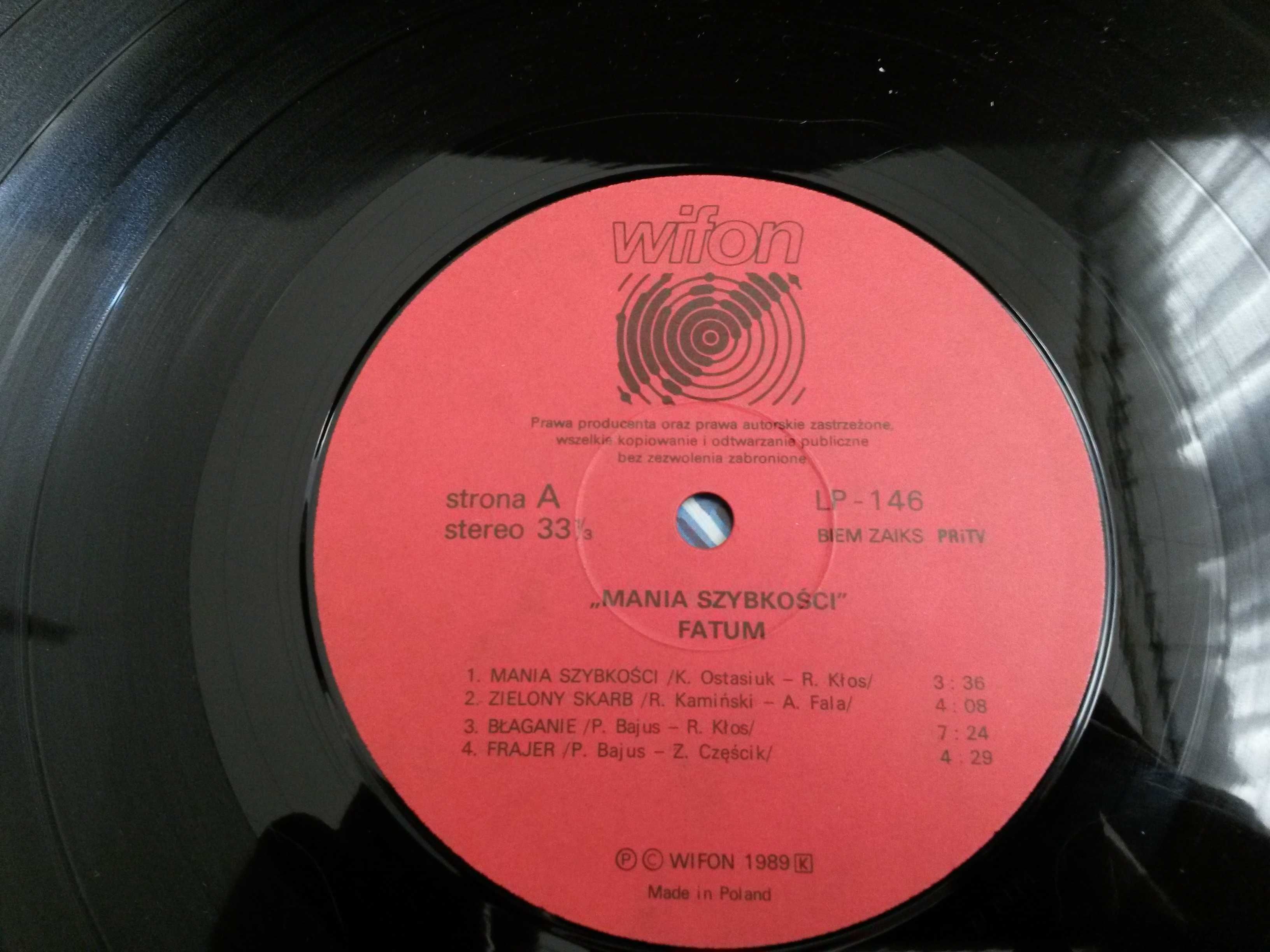 Płyta winylowa FATUM MANIA SZYBKOŚCI winyl vinyl płyty winylowe 1989