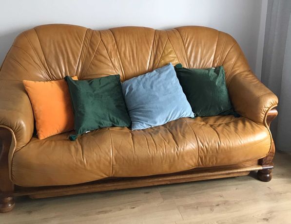 Sofa skórzana trzyosobowa z funkcją spania