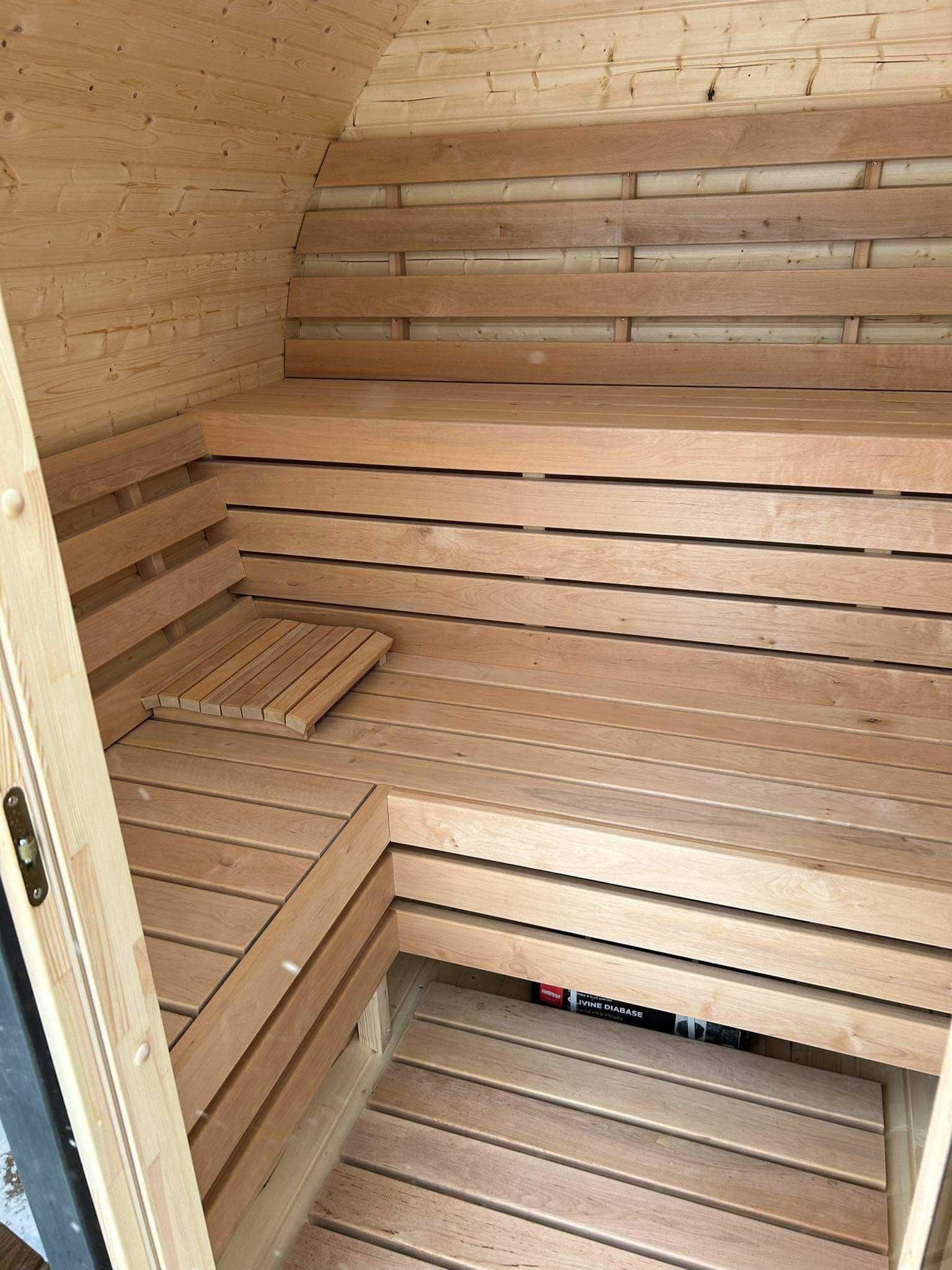 Sauna Beczka 200cm Panoramiczna Bania Ruska Przeszklona Sauna Fińska