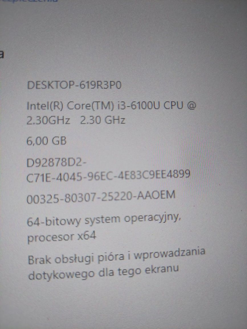 Medion E7420 ekran 17,3" F-HD cpu i3-6100U 4x2,3GHz dysk M2.sata 128GB