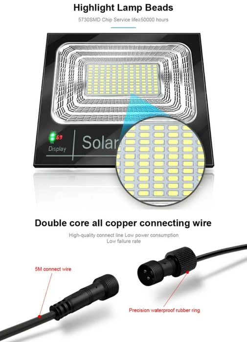 Lampa solarna LED 100w + Pilot – MOCNE OŚWIETLENIE BEZ PRĄDU