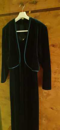 Długa,Ciemno zielona sukienka 50/52 XL z bolerkiem