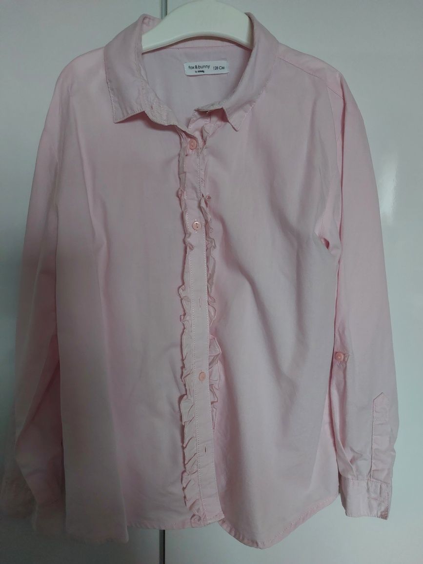 Bluzka elegancka koszula dziewczeca różowa  128