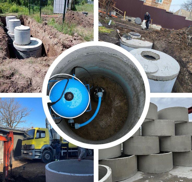 Каналізація, септик, вигрібна яма,траншеї|Бетонные кольца, канализация