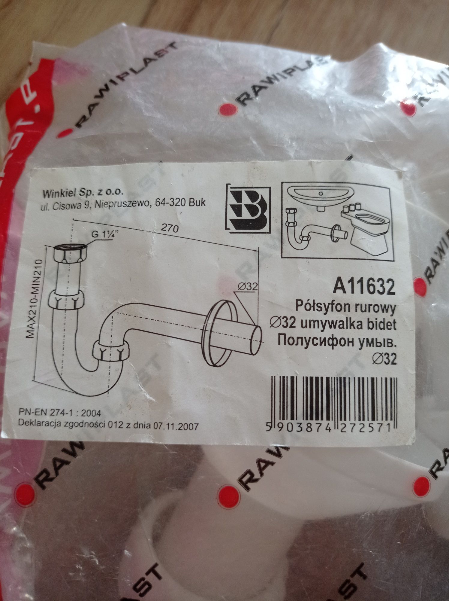 Półsyfon rurowy śr.32 umywalka bidet Rawiplast