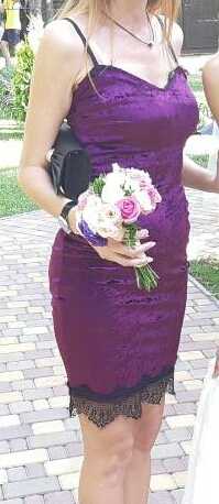 Платье нарядное дружки корпоратив бордовое фиолетовое с кружевом