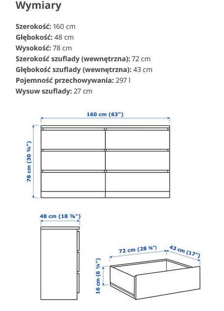 MALM KOMODA IKEA 6 szuflad jasny dąb