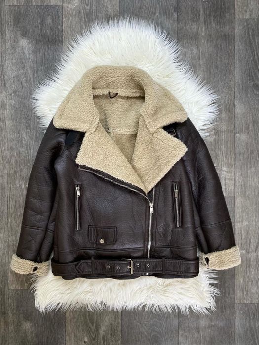 Женская дубленка авиатор S-L черный,шоколад Жіноча дублянка авіатор