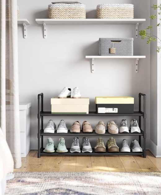 Regał Na Buty 3 Poziomy Metalowy 14 Par - Wym. 30 x 92 x 55 cm Czarny