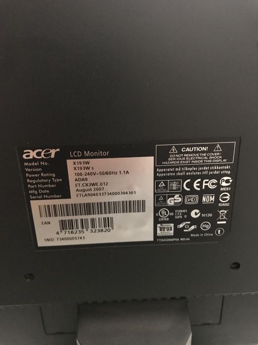 Монітор  Acer x193w