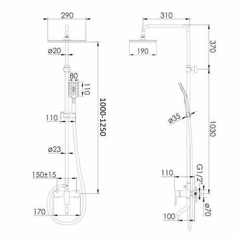 Душевая система для душа ванны Imprese Modus черный матовый f03008210S