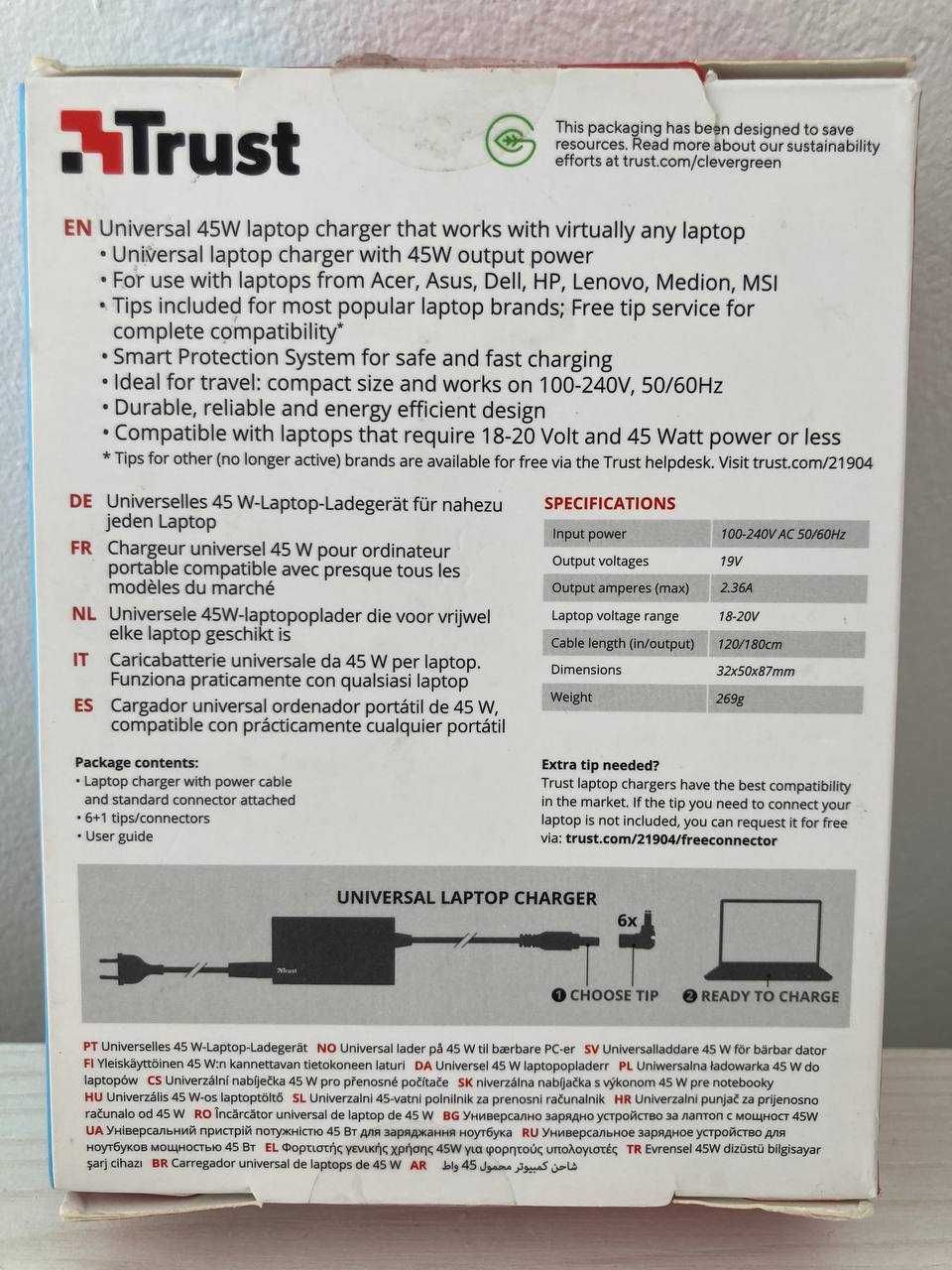 Універсальне зарядне для ноутбука 45W Trust