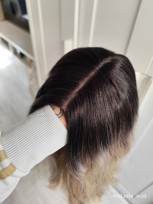 Peruka lace front ombre sombre premium blond brąz długa gęsta premium