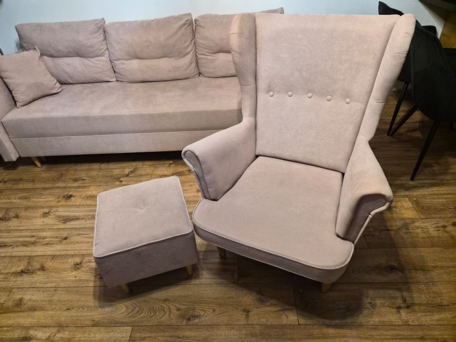 Zestaw sofa fotel uszak i podnóżek