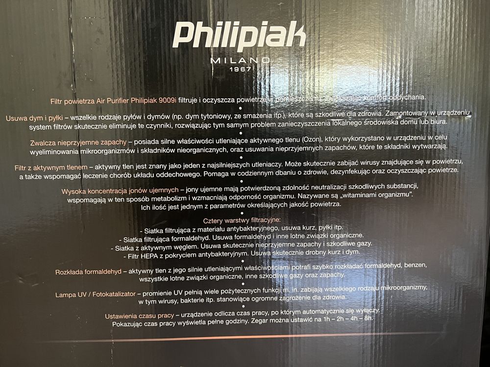 Filtr powietrza oczyszczacz Philipiak Milano Air Purifier 9009i NOWY