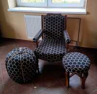 Fotel, podnóżek, siedzisko, po renowacji