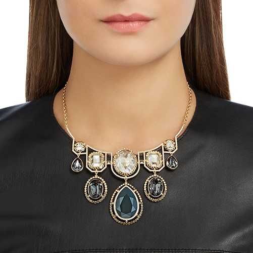 -50% Swarovski Oryginalna Kolia Złota Kolczyki sztyft Naszyjnik Czarna