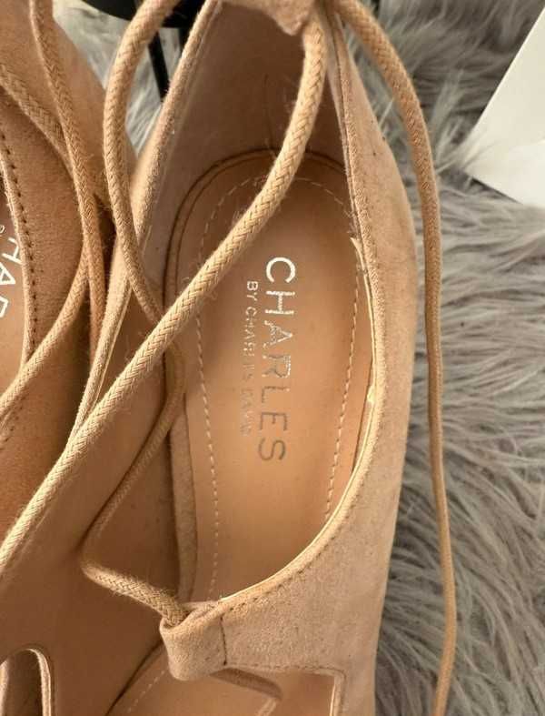 Szpilki beżowe wiązane eleganckie wizytowe minimal high heels 39/39,5