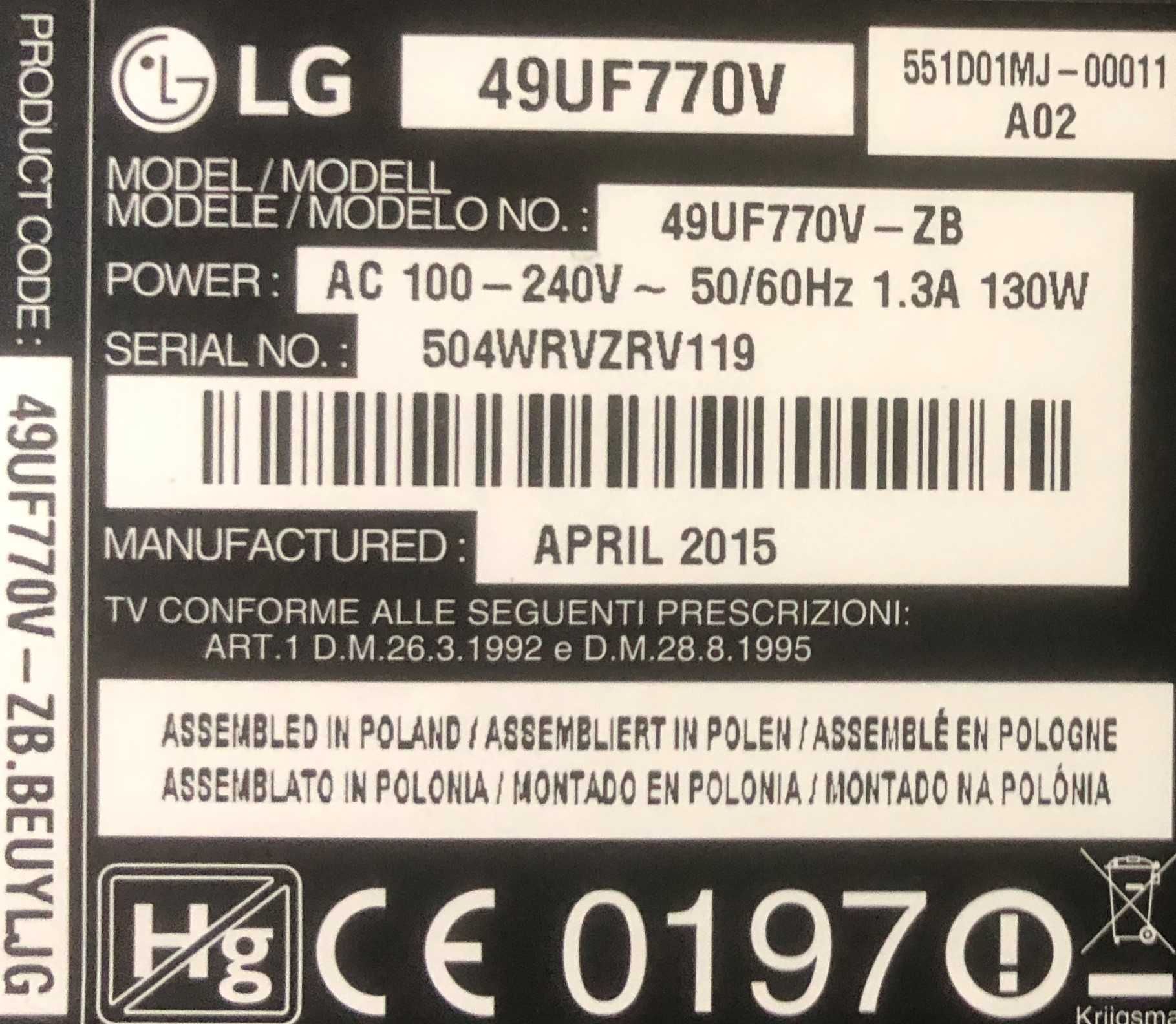 Peças  TV   LG     49UF770V