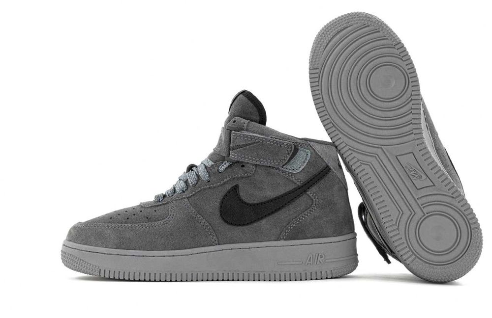 Кросівки з хутром Nike Air Force 1 High Grey premium зимові