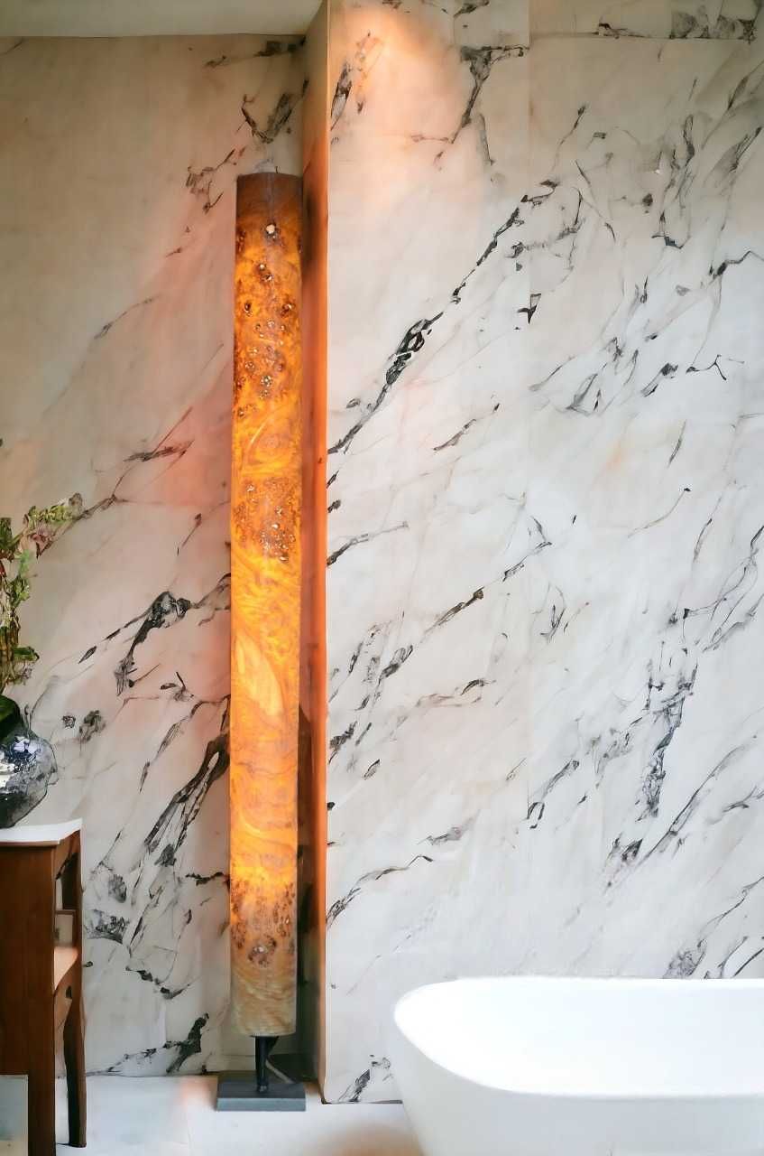 Lampa Podłogowa Golden Mara 160 cm Drewniana Fornir topola czeczot