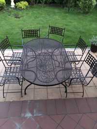 Meble ogrodowe komplet stół i 6 krzeseł, metaloplastyka