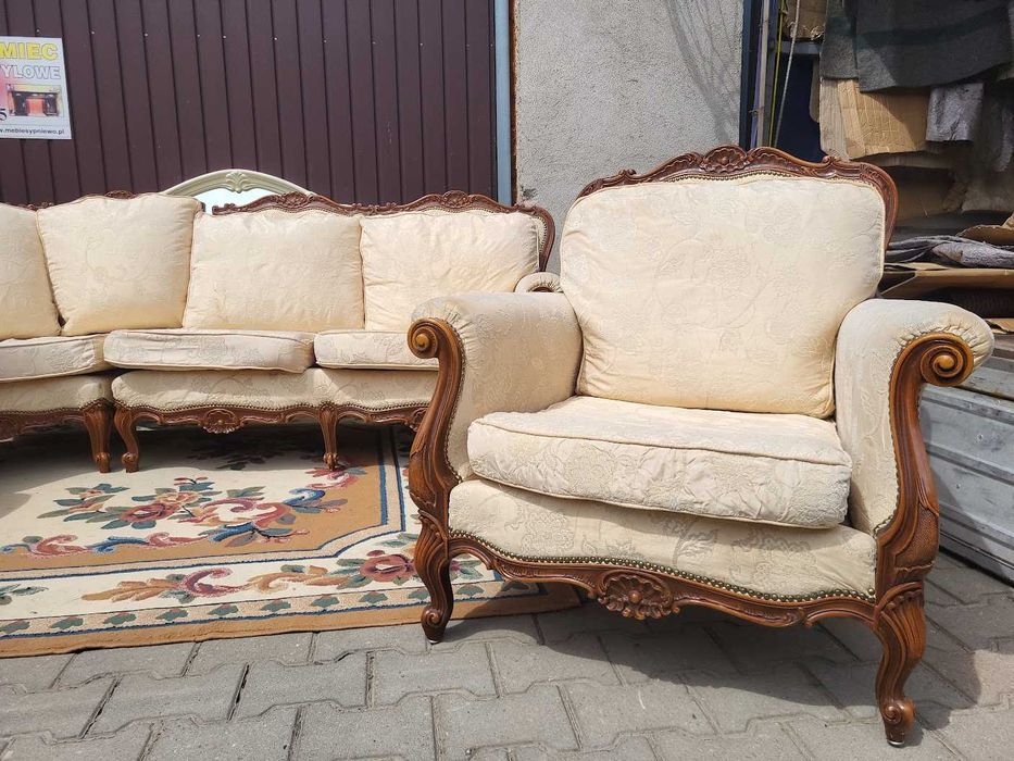 Piękny komplet wypoczynkowy narożnik fotel ludwik chippendale