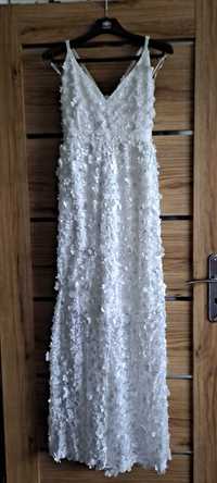 sukienka suknia ślubna kwiatki 3 D ślub wesele przyjęcie bal  42 xl
