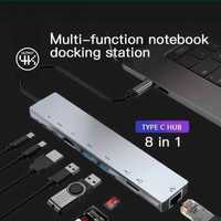 Хуб USB Type C 8 хаб для MacBook Ipad HUB Thunderbolt 3 RJ45 HDMI