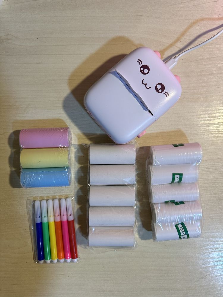Міні-принтер мега набір mini printer рожевий, бірюзовий