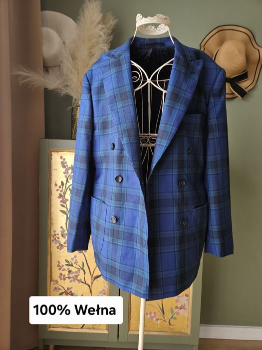Dwurzędowa marynarka męska wełniana w kratę Bielenia  Bespoke M 100% W